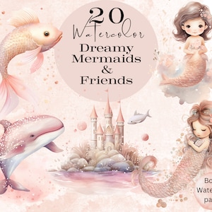 Mermaid Png | Baby Shower | Junk Journal | Baby Girl Wall Art | Mermaid Clipart | Ocean Animals Png | Scrapbooking | Under the Sea Clipart