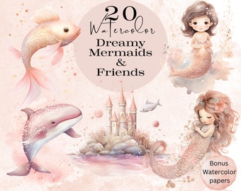 Sirena Png / Baby Shower / Diario basura / Baby Girl Wall Art / Sirena Clipart / Animales del océano Png / Scrapbooking / Bajo el mar Clipart
