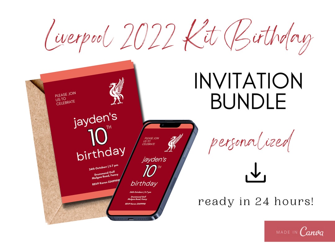 Liverpool FC Birthday Party Invitation Soccer Kit Birthday Etsy