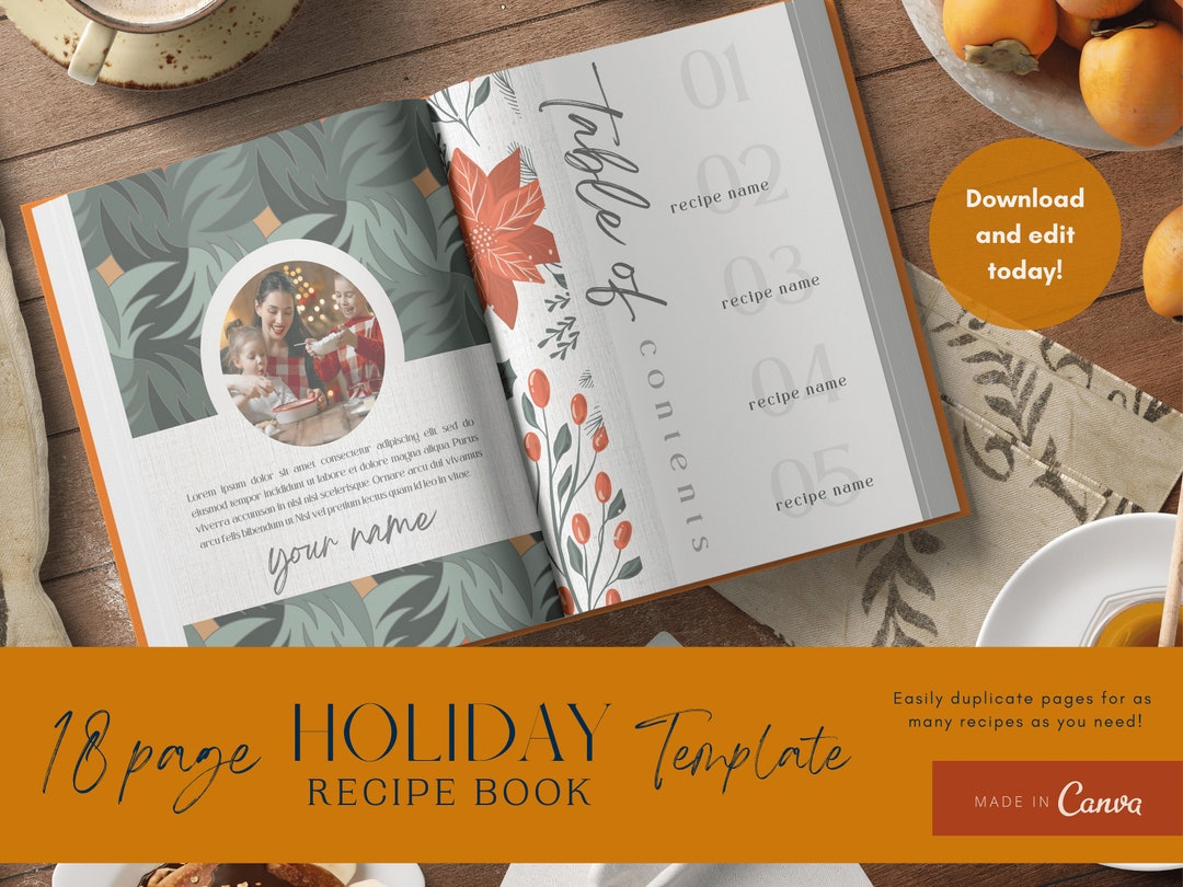 Holiday Recipes Book Template Christmas Recipes Editable Etsy