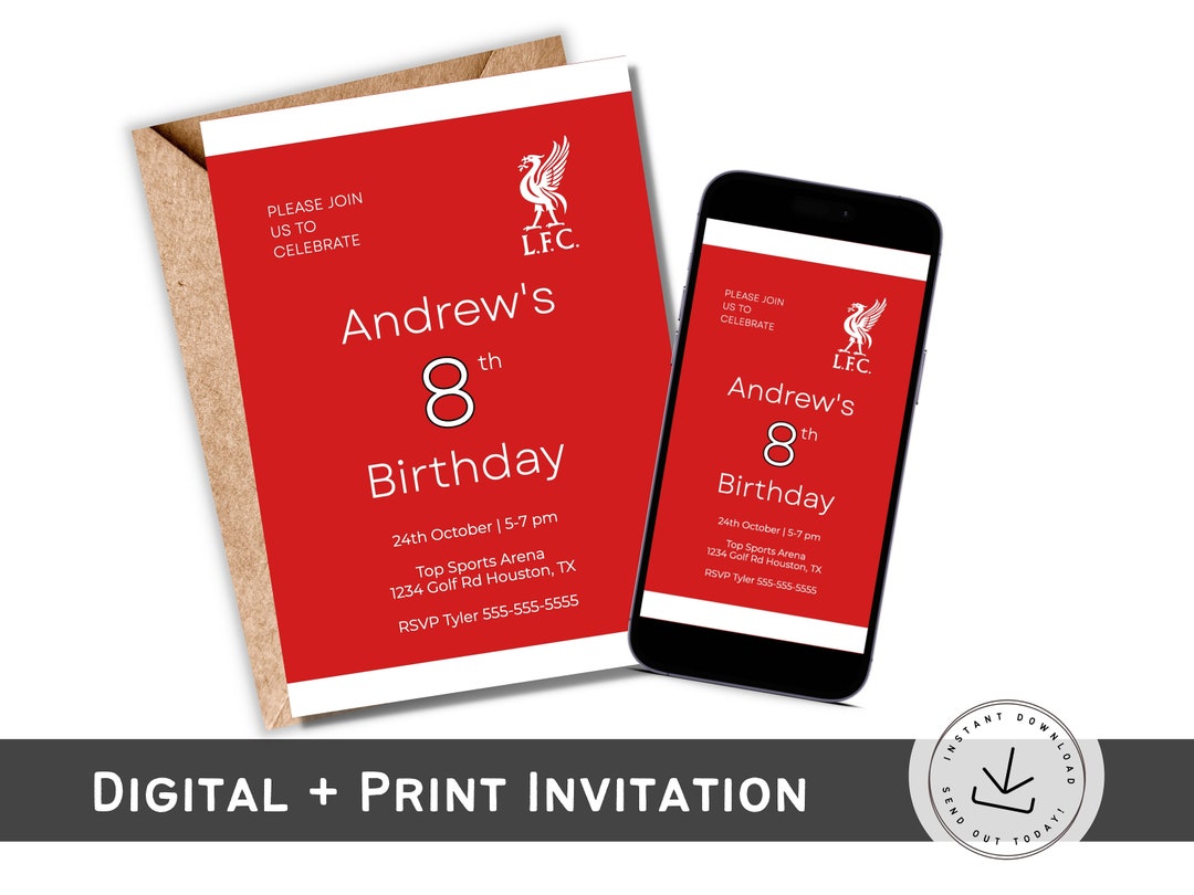 Liverpool FC Birthday Invitation Football Kit Soccer Etsy