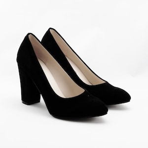 Black suede Shoes/Wedding shoes/ Comfortable heels/ Chunky heels/ special design 1302CNR