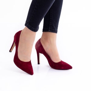 Burgundy suede Shoes/Wedding shoes/ Comfortable heels/ Thin Heel/ special design 1501CNR