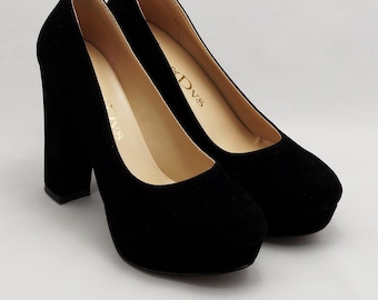 Zwart suède schoenen/trouwschoenen/ comfortabele hakken/ dikke hakken/ speciaal ontwerp 2002CNR