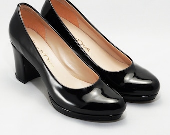 Zwarte lakschoenen/trouwschoenen/comfortabele hakken/dikke hakken/ speciaal ontwerp 902CNR