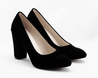 Black suede Shoes/Wedding shoes/ Comfortable heels/ Chunky heels/ special design 1302CNR