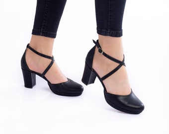 Zwarte matte schoenen/trouwschoenen/ comfortabele hakken/ dikke hakken/ speciaal ontwerp 910CNR