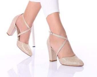 Rose coral Shoes/Wedding shoes/ Comfortable heels/ Chunky heels/ special design 1310CNR
