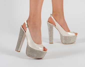 Scarpe da sposa con tacco bianco-Poly Stone/Scarpe da sposa/Scarpe da fidanzamento/Tacchi casual/Scarpe con tacco/design personalizzato 5018CNR