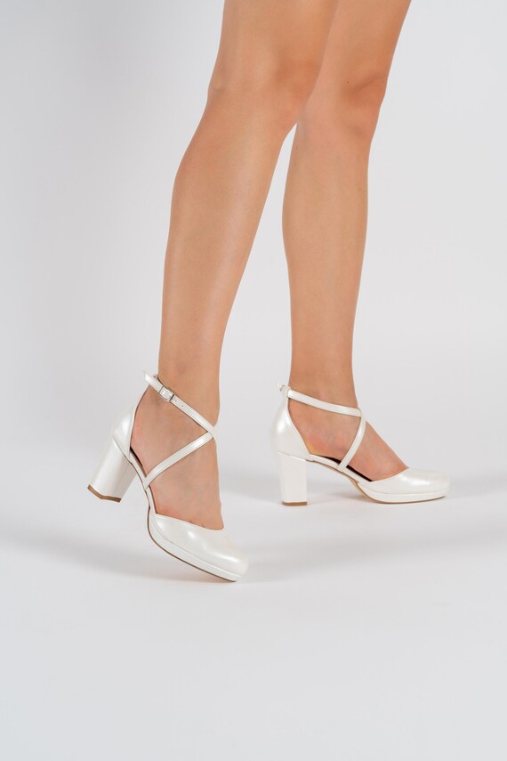 Buy White Shoes/wedding Shoes/ Comfortable Heels/ Chunky Heels