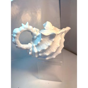 Blue Sky Conch Tea pot White 10” x 7” ceramic ocean beach
