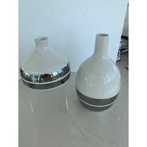 2 MCM Sgrafo signed Vases White and Silver 4" hi and 9" hi Germany