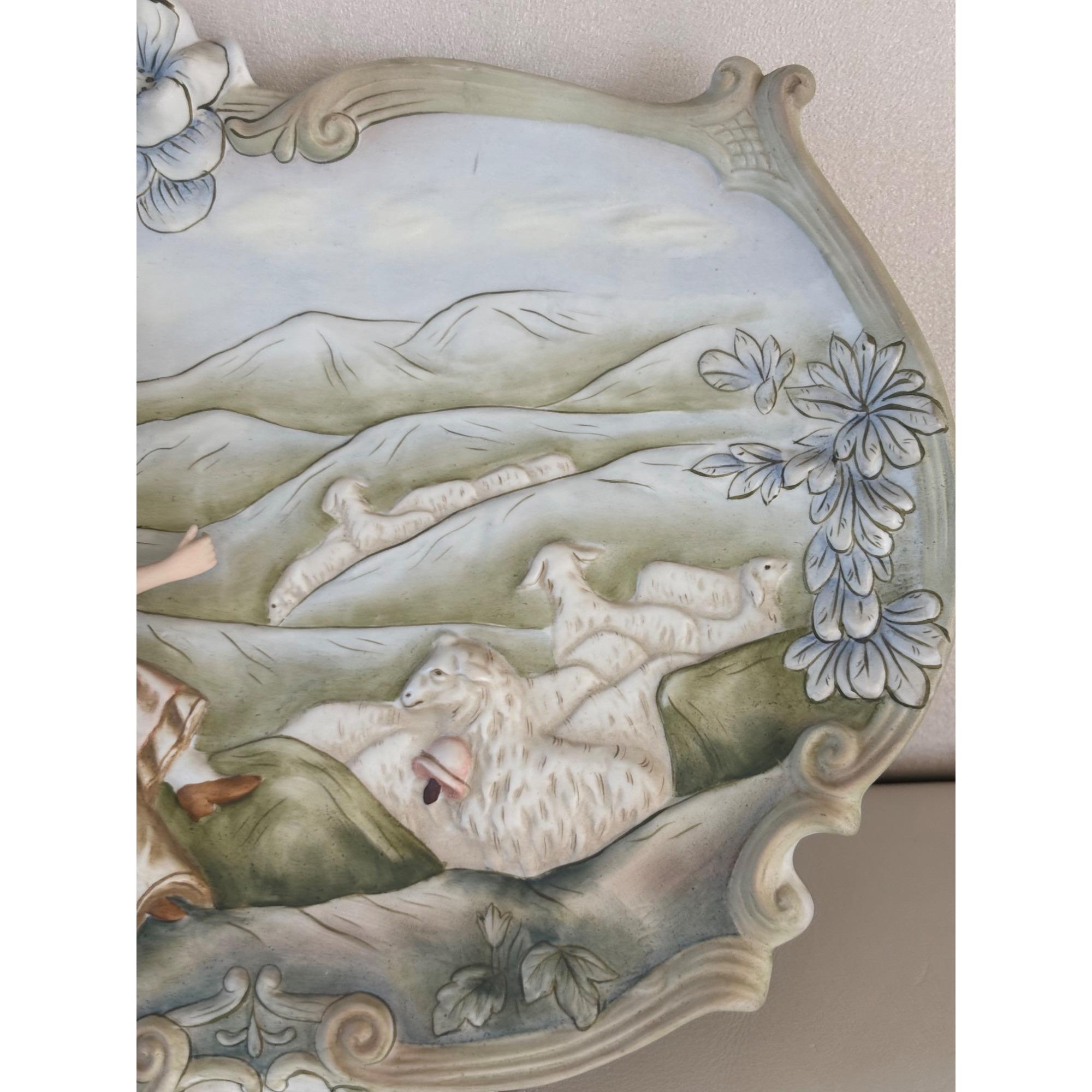 3 D Porcelain Wall Art Andrea by Sadek Victorian Shepherd Scene