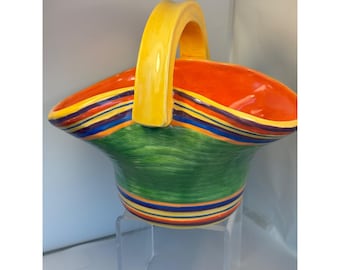 Vtg Pacific Rim Basket hand painted Santa Fe pattern 9 x 7 inches