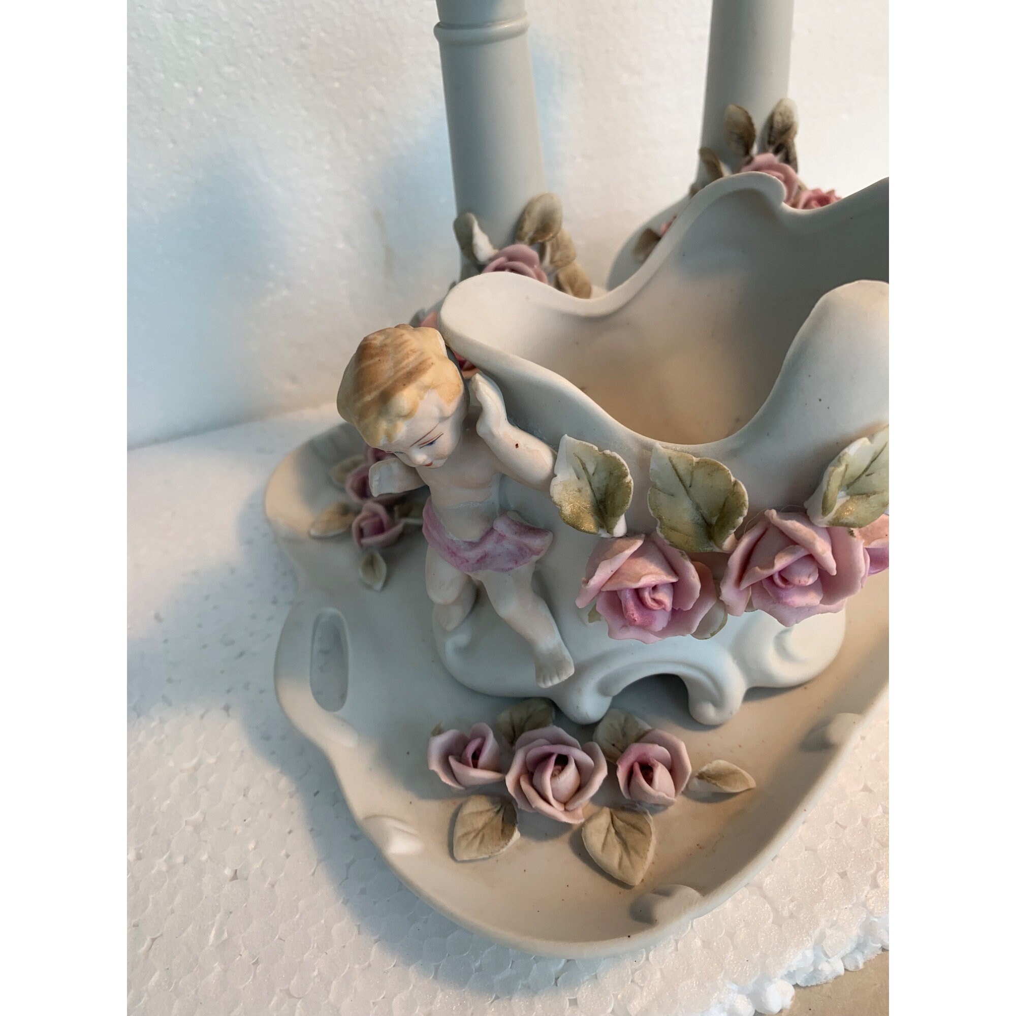 Complete Dresser Set by Norcrest Raised 3D Roses Applied to All Pieces