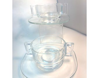Juego de dos tazas y platillos para sopa con asas, marca MCM 60’s Joe Colombo Arno Italy.