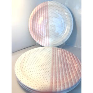 4 Vtg Churchhill Stripped Polka Dot Pink dinner plates 10” stoneware