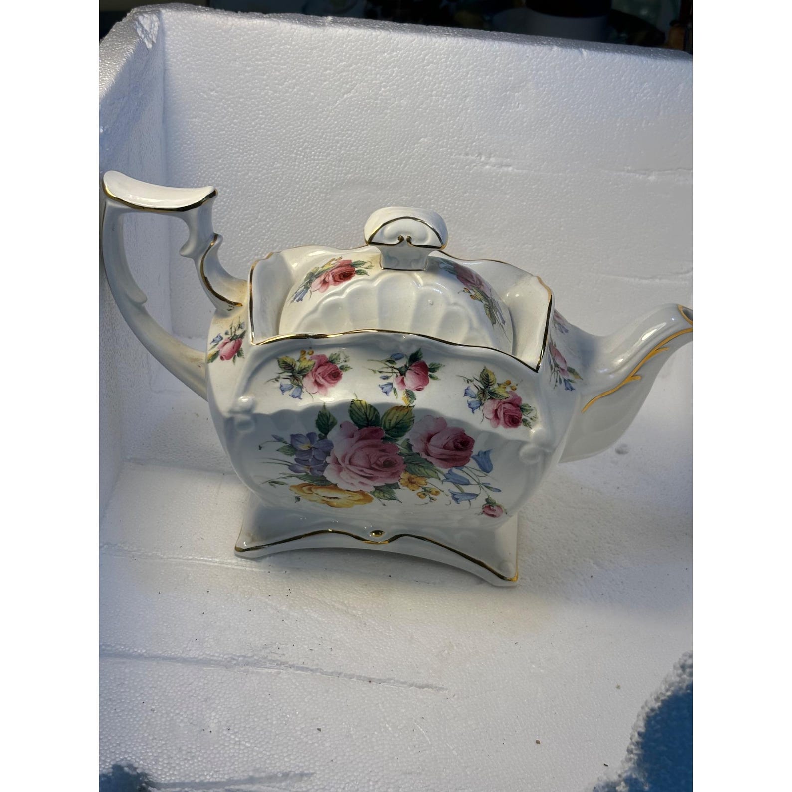 Vtg Royal Crown Dorset Rectangle Carriage Style Teapot 11” X 7” Lidded ...