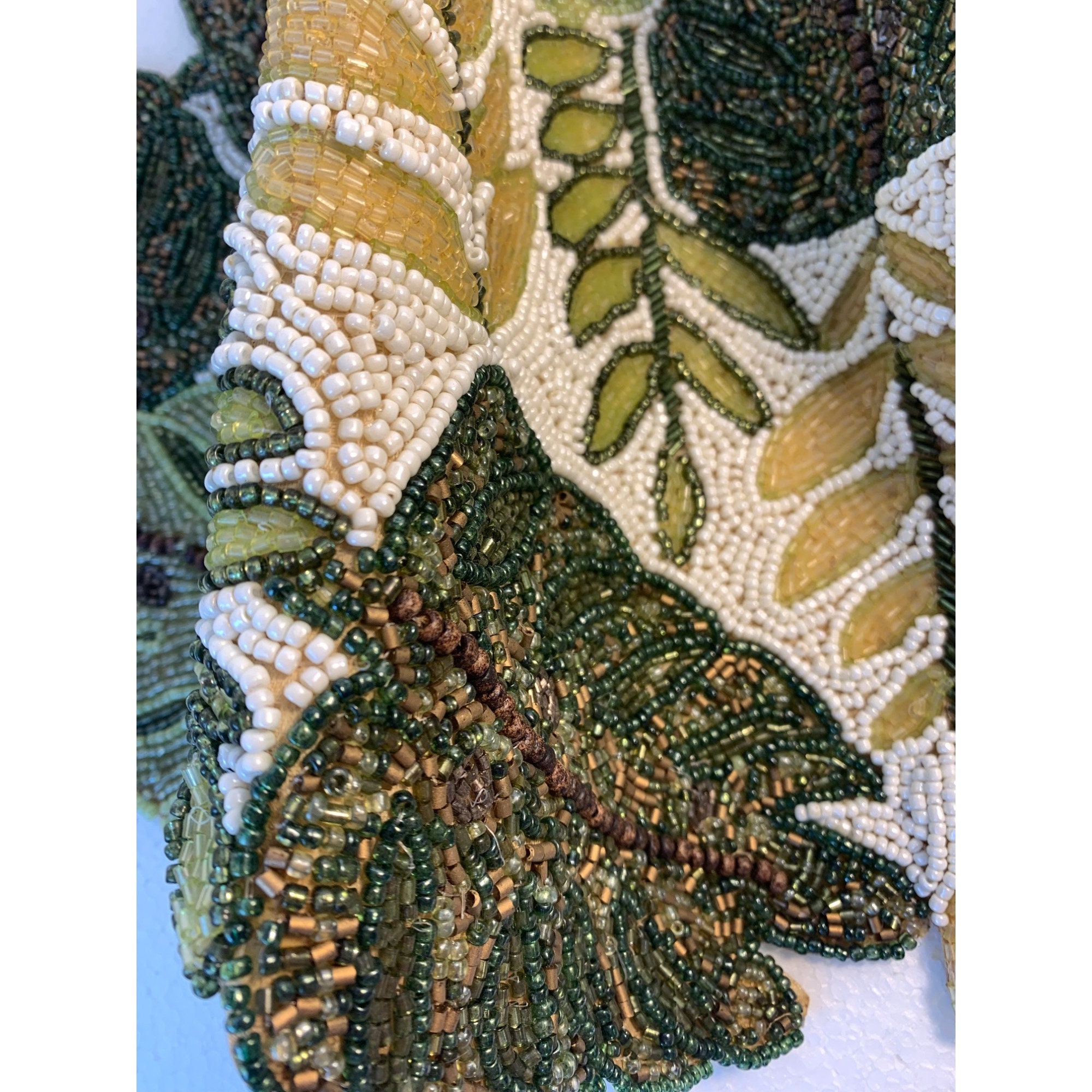 Vtg Hand Made Beaded Table Runner Leaf Design 36 X 13 - Etsy