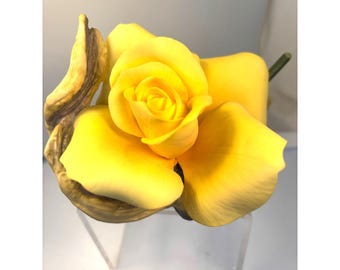 Vtg Boehm Studio Yellow Rose Sculpture # 25007 Rare hand carved and painted no damage