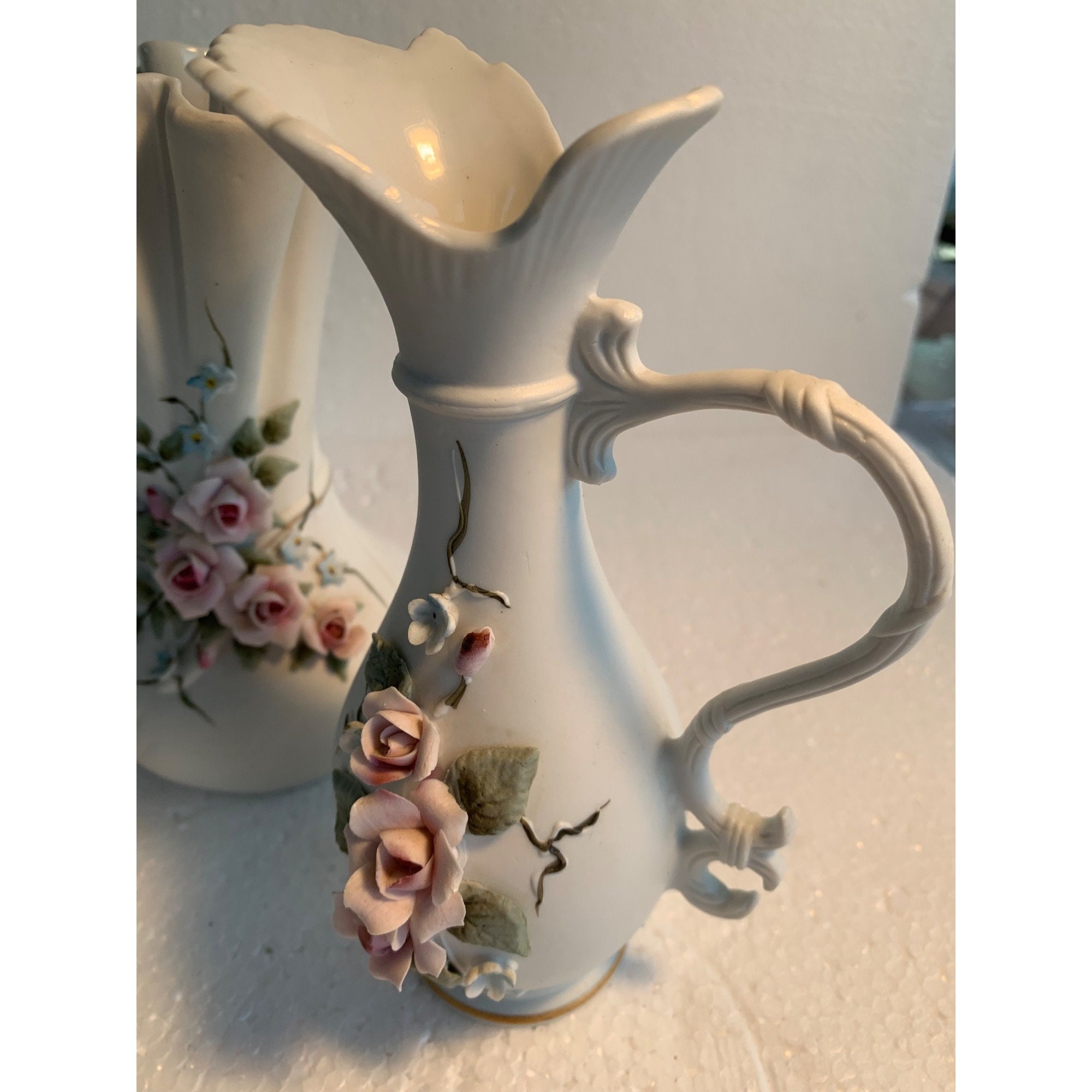 3 Vintage Lefton Vases Raised Roses Flowers Etsy