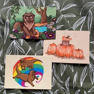 Otter-Postkarten, Postkartenset, Kartenset, Kartenpaket, Postkartenpakete, Set mit neun Postkarten, illustrierte Postkarte