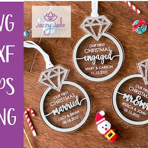 our first christmas married ornament svg, ,our first christmas engaged svg, mr and mrs ornament svg, christmas laser svg, glowforge SVG