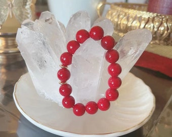 12mm Natural Pomegranate Red Jades Bracelet with 18k Gold Filled Beads