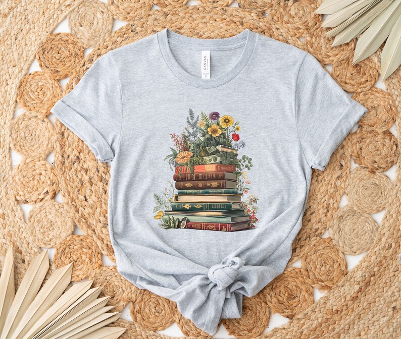 Floral book unisex tee, growing book shirt, book tree shirt, between the pages shirt, cottagecore tee, floral tee