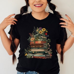Floral book unisex tee, growing book shirt, book tree shirt, between the pages shirt, cottagecore tee, floral tee