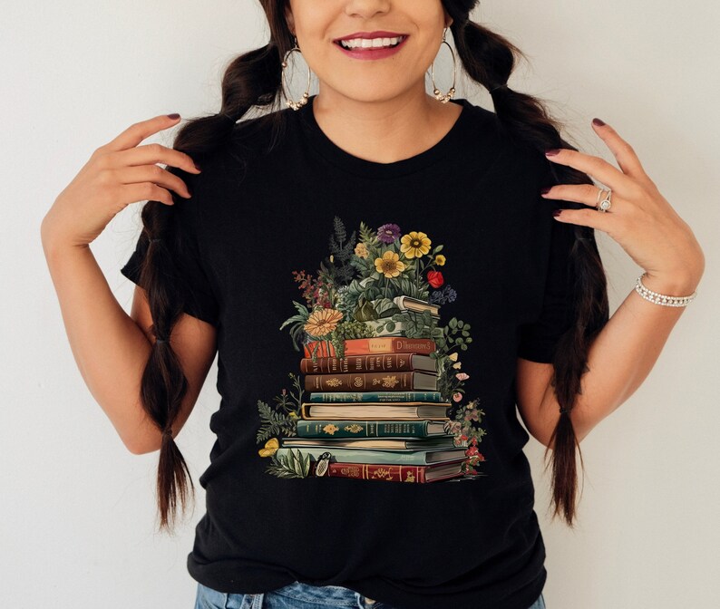 Floral book unisex tee, growing book shirt, book tree shirt, between the pages shirt, cottagecore tee, floral tee
