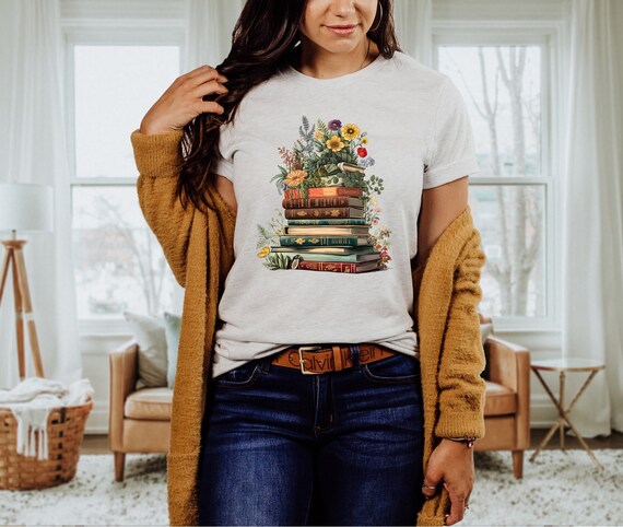 Floral book unisex tee, growing book shirt, book tree shirt, between the page, vintage floral shirts, cottagecore tee, vintage book tee