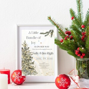 Editable A Bundle Of Joy Baby Shower Invitation, Christmas Tree Baby Shower Invitation, Cold Outside Baby Shower Invitation