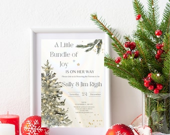 Editable A Bundle Of Joy Baby Shower Invitation, Christmas Tree Baby Shower Invitation, Cold Outside Baby Shower Invitation