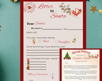 Letter to Santa, Printable easy to print Letter to Santa, instant Download.