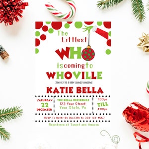 Grinch Baby Shower Invitation, Whoville Baby Shower, Holiday Baby Invite, Christmas Fun Baby Shower Invite