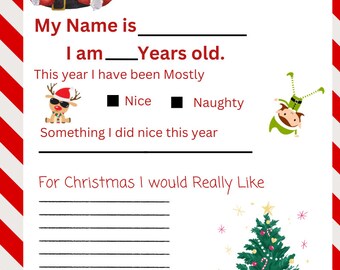 Letter To Santa, Printable Easy Letter to Santa, Instant Download