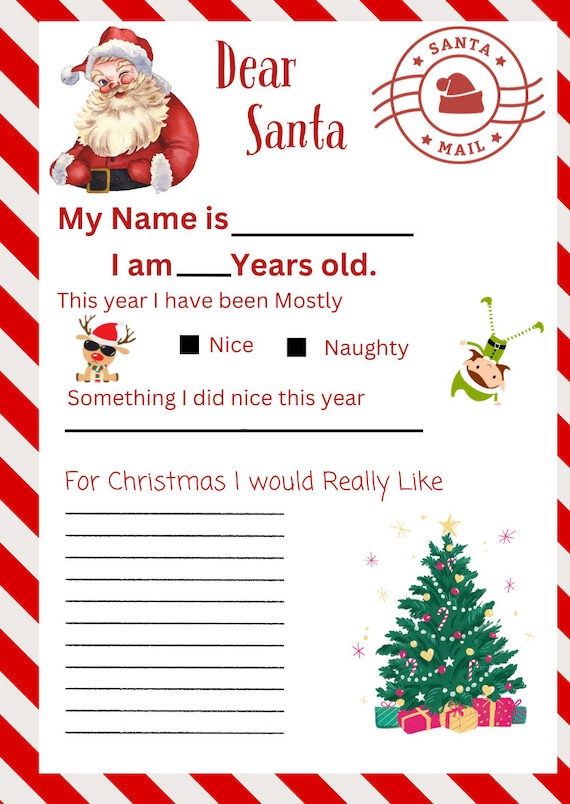 Letter to Santa, Printable Easy Letter to Santa, Instant Download