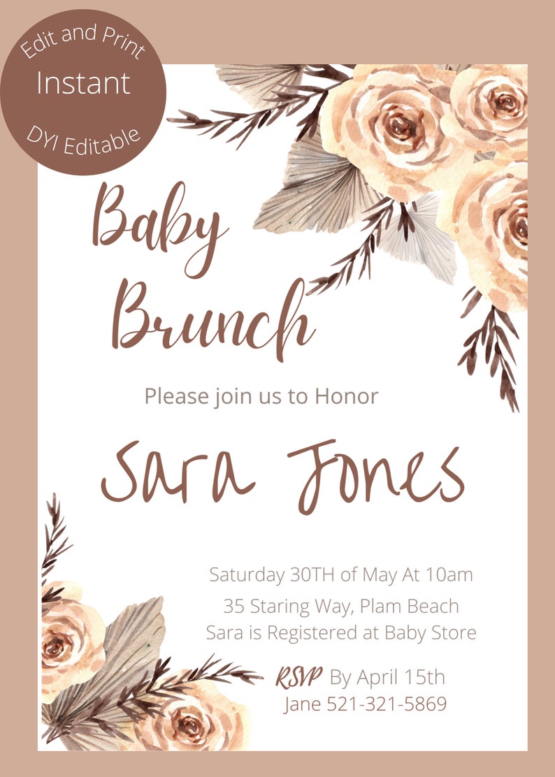 Editable Baby shower invitation Baby Brunch image 2