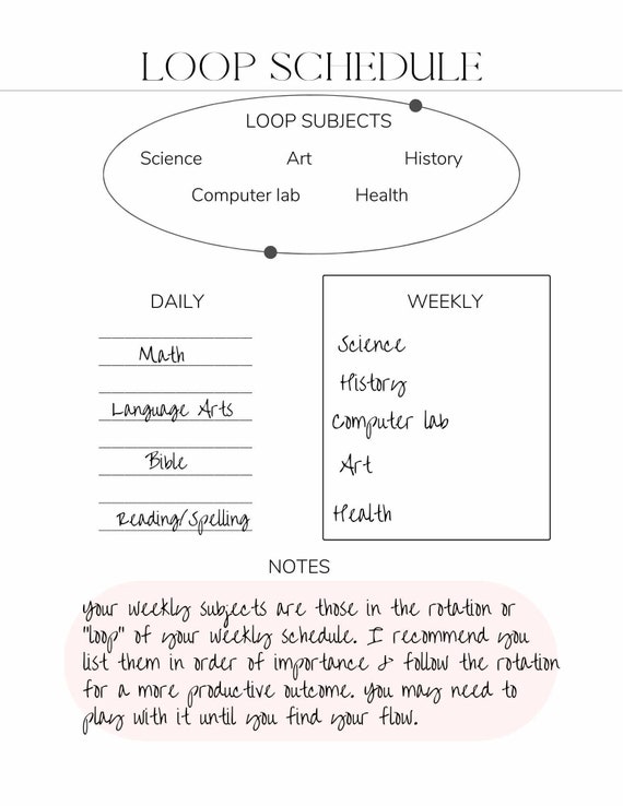 HOMESCHOOL LOOP SCHEDULE Printable Template With Sample and - Etsy UK
