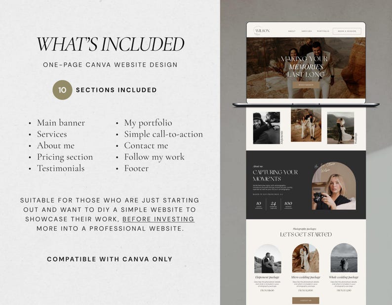 Photography Website Template Canva | Website Template for Photographers | Canva Website Design | Photographer Website | Dark Feminine Theme image 3