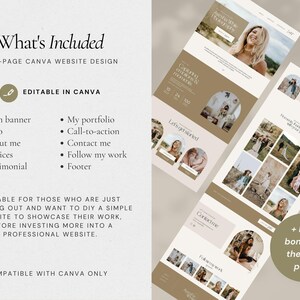 Photography Website Template for Canva, 1 Page Modern Website Template for Wedding Photographers, Boho Style image 3
