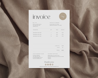 Boho Rechnungsvorlage für kleine Unternehmen Druckbare Quittungsvorlage Fotografie Rechnung für kleine Unternehmen Bearbeitbar in Canva Photographer