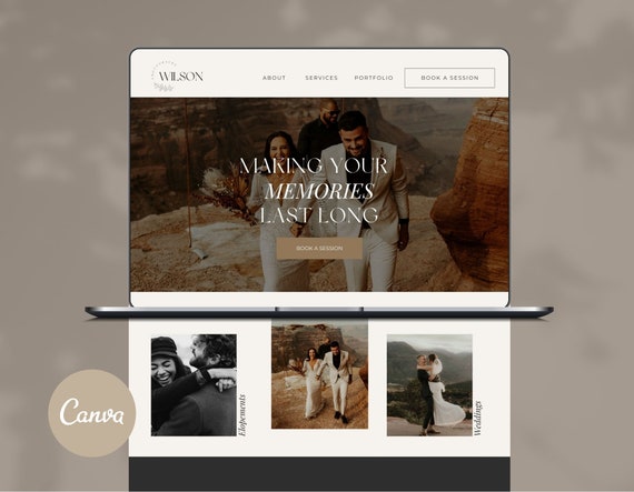 Photography Website Template Canva | Website Template for Photographers | Canva Website Design | Photographer Website | Boho Theme