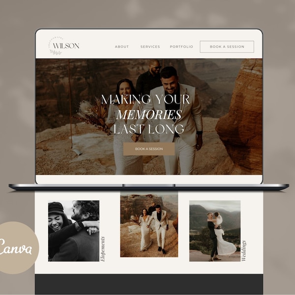 Photography Website Template Canva | Website Template for Photographers | Canva Website Design | Photographer Website | Boho Theme