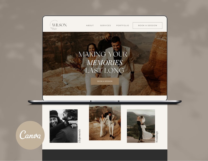 Photography Website Template Canva | Website Template for Photographers | Canva Website Design | Photographer Website | Dark Feminine Theme image 1