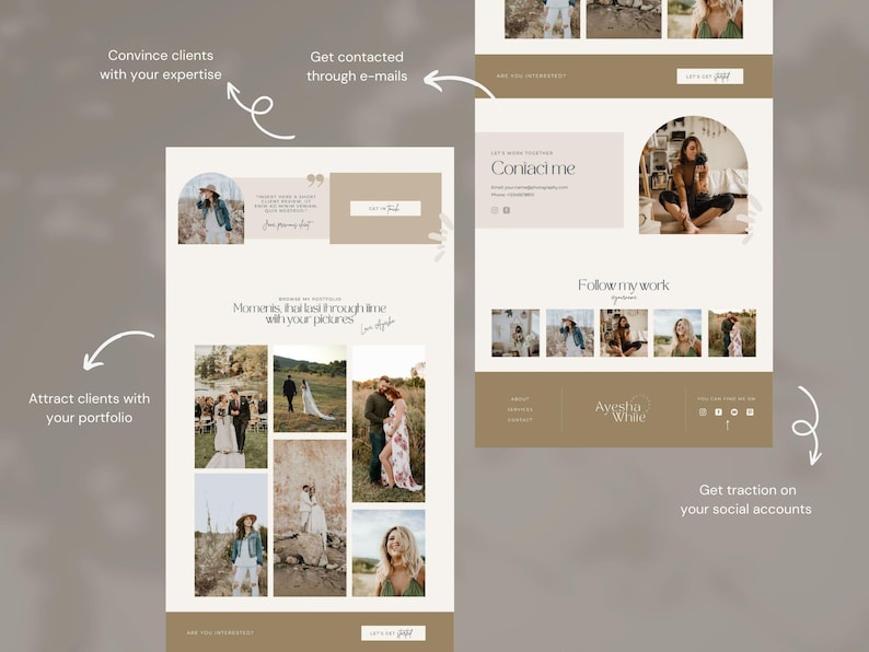 Photography Website Template for Canva, 1 Page Modern Website Template for Wedding Photographers, Boho Style image 10