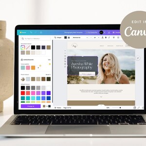Photography Website Template for Canva, 1 Page Modern Website Template for Wedding Photographers, Boho Style image 14