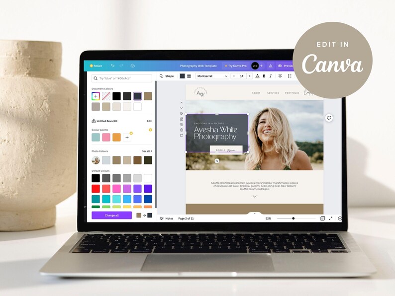 Photography Website Template for Canva, 1 Page Modern Website Template for Wedding Photographers, Boho Style image 14