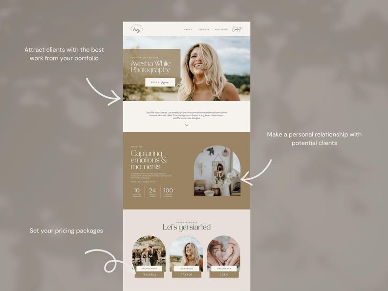 Photography Website Template for Canva, 1 Page Modern Website Template for Wedding Photographers, Boho Style image 9